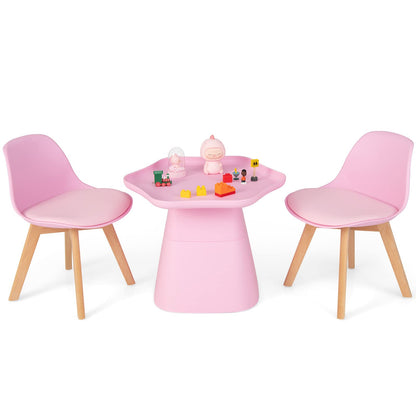 Kids Table and Chairs Set, Children Activity Table with Padded Seat Chairs, Beech Legs