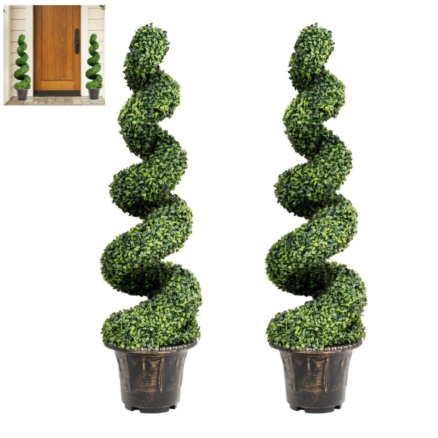 GiantexUK 120cm Artificial Spiral Boxwood Tree, Fake Topiary Trees in Cement-Filled Pot (30 x 30 x 120cm)