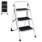 GiantexUK Folding 3 Step Ladder, Steel Stepladder with Anti-Slip Pedal & Reinforced Crossbar (3 Step, 47x68x98cm)