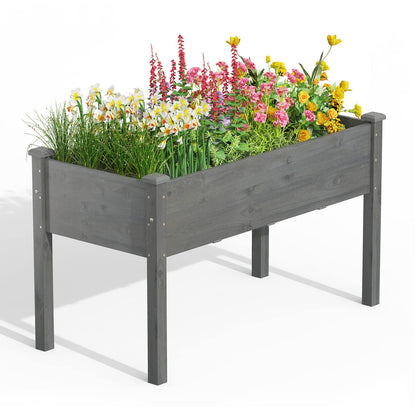 GiantexUK Wooden Raised Garden Bed, Elevated Planter Box with Storage Shelf