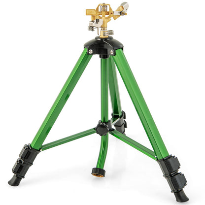 Rotating Tripod Sprinkler, 360°Automatic Rotation Irrigation Water Sprinklers with 11-13.6m Coverage Area & Brass Head