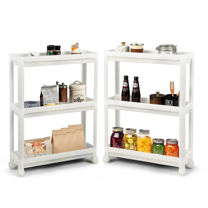 GiantexUK 2 Pack Slim Storage Carts, 3-Tier Detachable Slide Out Trolleys on Lockable Wheels with Hollowed Design