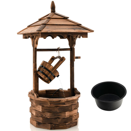 GiantexUK Wooden Garden Wishing Well, Decorative Water Fountain with Electric Pump