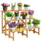 3-Tier Plant Stand, Fir Wood High Low Pots Ladder Shelf Rack with Slatted Tiers, Indoor Outdoor Flowers Display