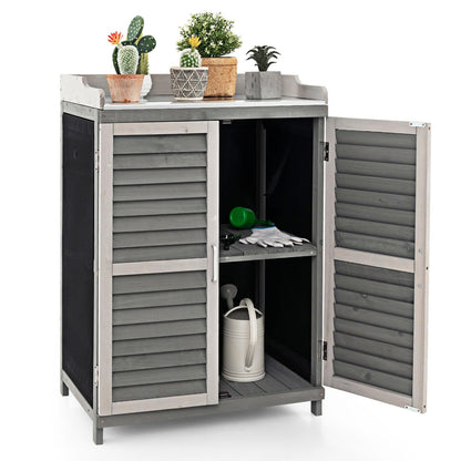 GiantexUK Wooden Garden Shed, Outdoor Tool Storage Cabinet with Galvanized Metal Top