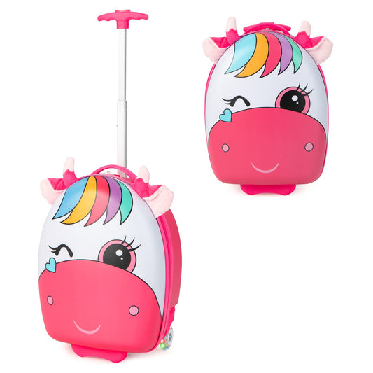 Kids Luggage, 16'' Children Cabin Suitcase with Light-up Wheels and Telescopic Handle (Pink Horse)