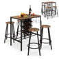 GiantexUK 5-Piece Bar Table Set, 4 Seater Dining Table and Stools Set with Wine Rack & Glass Holders