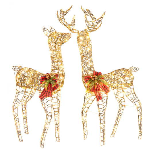 2-Piece Reindeer Family Set, Light Up Garden Christmas Figure Decorations with LED Lights