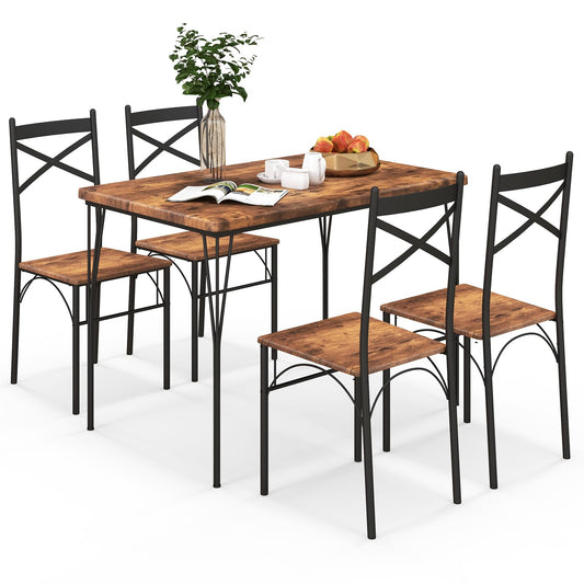 Dining Table and Chairs Set 4, Wood Effect Rectangular Kitchen Table and 4 Chairs with Wide Back