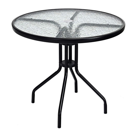 GiantexUK 70 cm Patio Table with Tempered Glass Tabletop and Sturdy Metal Legs