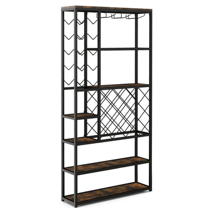 GiantexUK 27 Bottles Wine Rack, 6-Tier Freestanding Wine Bar Cabinet with Storage Shelves