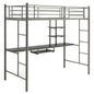 Single Loft Bed, 2-Ladders High Sleeper Bunk Bed with Desk & Safety Guardrail