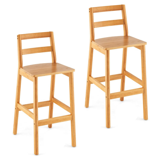 GiantexUK Bar Stool Set of 2, Rubber Wood Breakfast Chairs with Backrest & Footrest, 71CM Armless Counter Height Seat Set