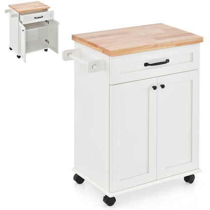 GiantexUK Kitchen Island on Wheels, Mobile Storage Trolley with Drawer