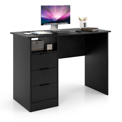 Computer Desk, Wooden Study Table Writing Workstation with Power Outlet, USB Ports, 3 Storage Drawers and Open Compartment