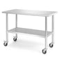 GiantexUK Stainless Steel Catering Table, 122 x 61 x 89 cm Rolling Commercial Work Table with 4 Wheels & Flexible Adjustment Shelf