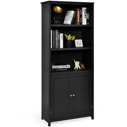 Wooden Storage Cabinet, Floor Standing Cupboard Tall Sideboard with 3-Tier Open Shelves and 2 Doors