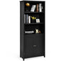 Wooden Storage Cabinet, Floor Standing Cupboard Tall Sideboard with 3-Tier Open Shelves and 2 Doors