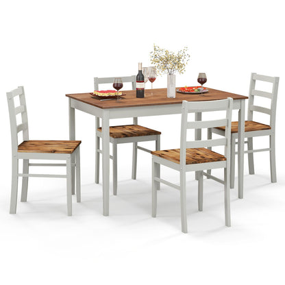 GiantexUK 5 PCS Dining Set, Rectangular Kitchen Table with 4 Slatted Back Chairs & Rubber Wood Legs