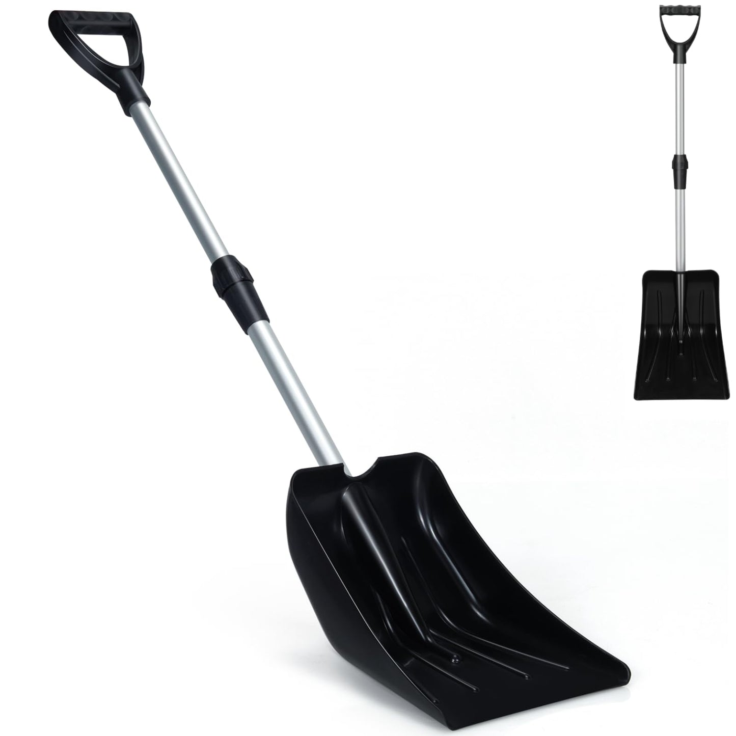 GiantexUK Retractable Snow Shovel, Heavy Duty Aluminum Snow Removal Tool with Ergonomic D-Shaped Handle