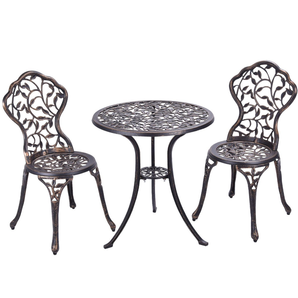 GiantexUK 3 Pieces Patio Bistro Set, Cast Aluminum Round Garden Table and Chairs Set