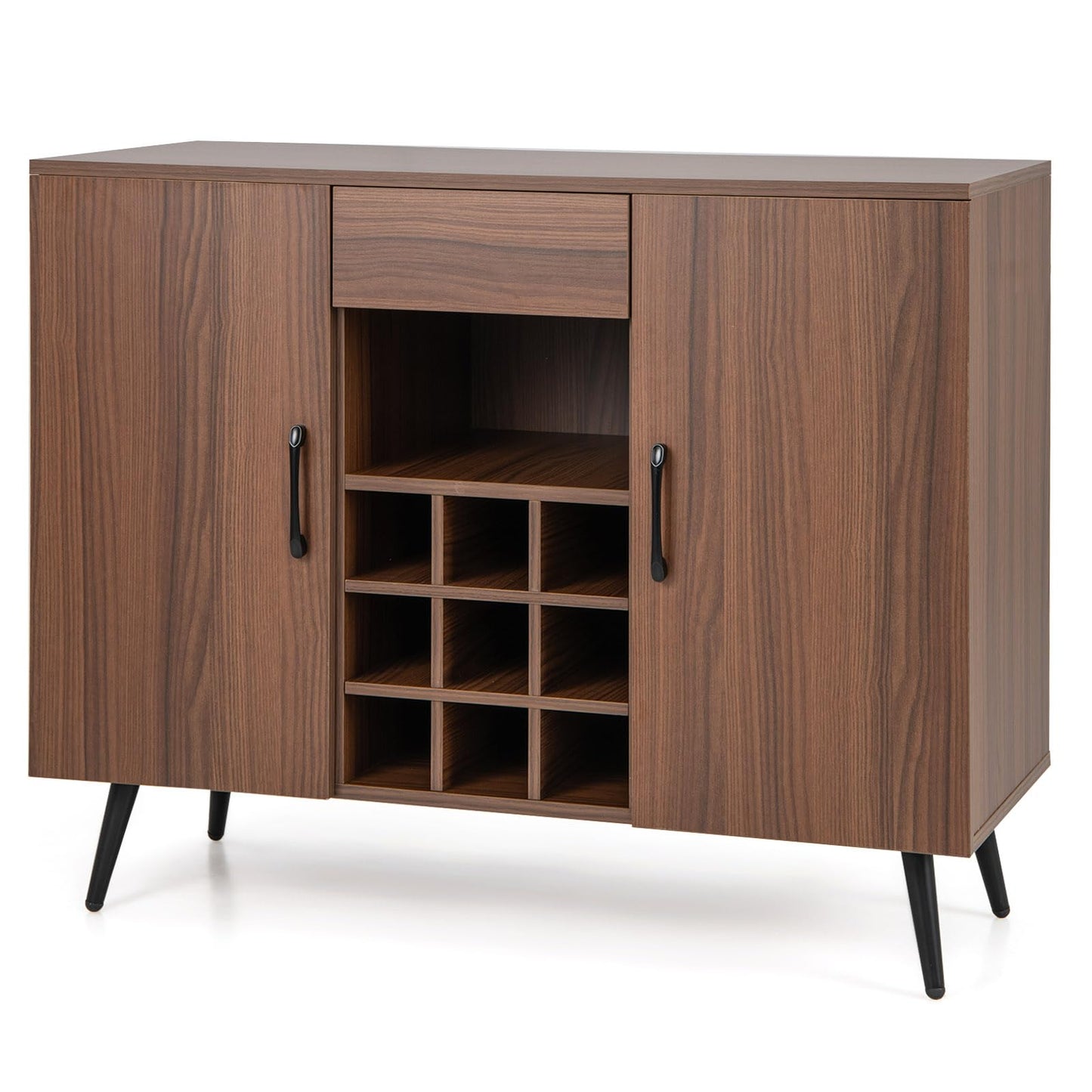 GiantexUK Wooden Buffet Sideboard, Wine Bar Cabinet with Adjustable Shelves, Detachable Wine Racks