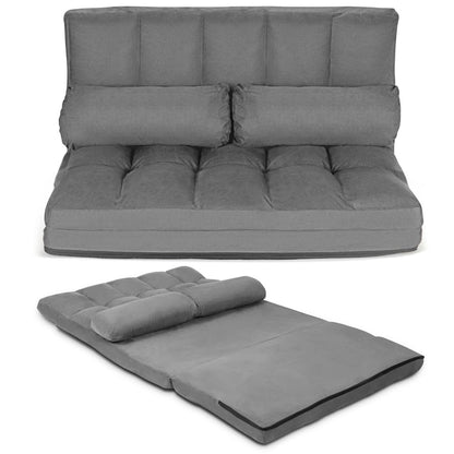 Folding Double Sofa Bed, Adjustable 6-Position Chaise Lounge Sofa with 2 Pillows and Sponge Filling