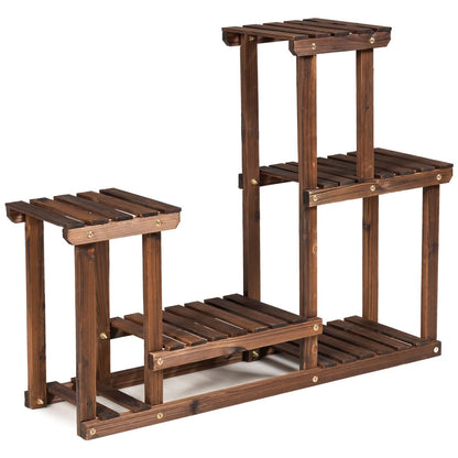 6 Tiers Plant Stand, Solid Wood Flower Pot Holder Bonsai Display Storage Shelves (95 x 25 x 73cm, 6-Tier)