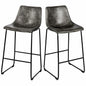 GiantexUK Bar Stools Set of 2, Vintage Leather Kitchen Dining Chairs with Footrests and Curved Backrest, Home Office Counter Barstools