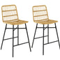 GiantexUK Bar Stools Set of 2, Metal Frame Rattan Bar Chairs with Backrest