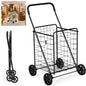 GiantexUK Shopping Cart on Wheels, Folding Metal Grocery Trolley with Foam-wrapped Handle