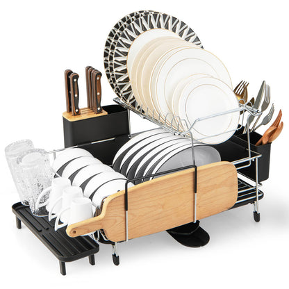 GiantexUK 2-Tier Dish Drainer Rack, Metal Frame Dish Drying Rack with Bowl Rack, Removable Dish Rack