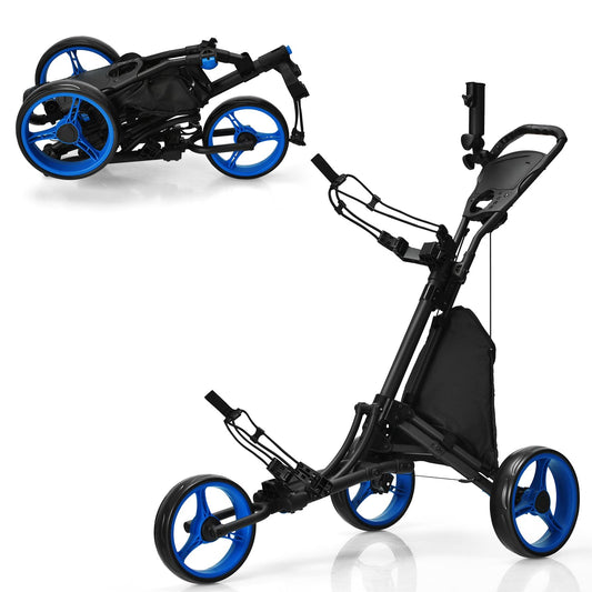 3 Wheel Golf Push Pull Cart, Lightweight Foldable Golf Trolley with Adjustable Height Handle