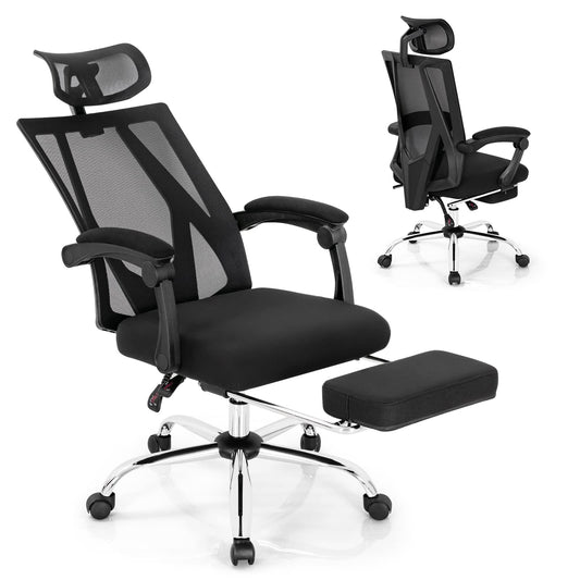 Mesh Office Chair, Ergonomic Swivel Computer Desk Chair with Retractable Footrest