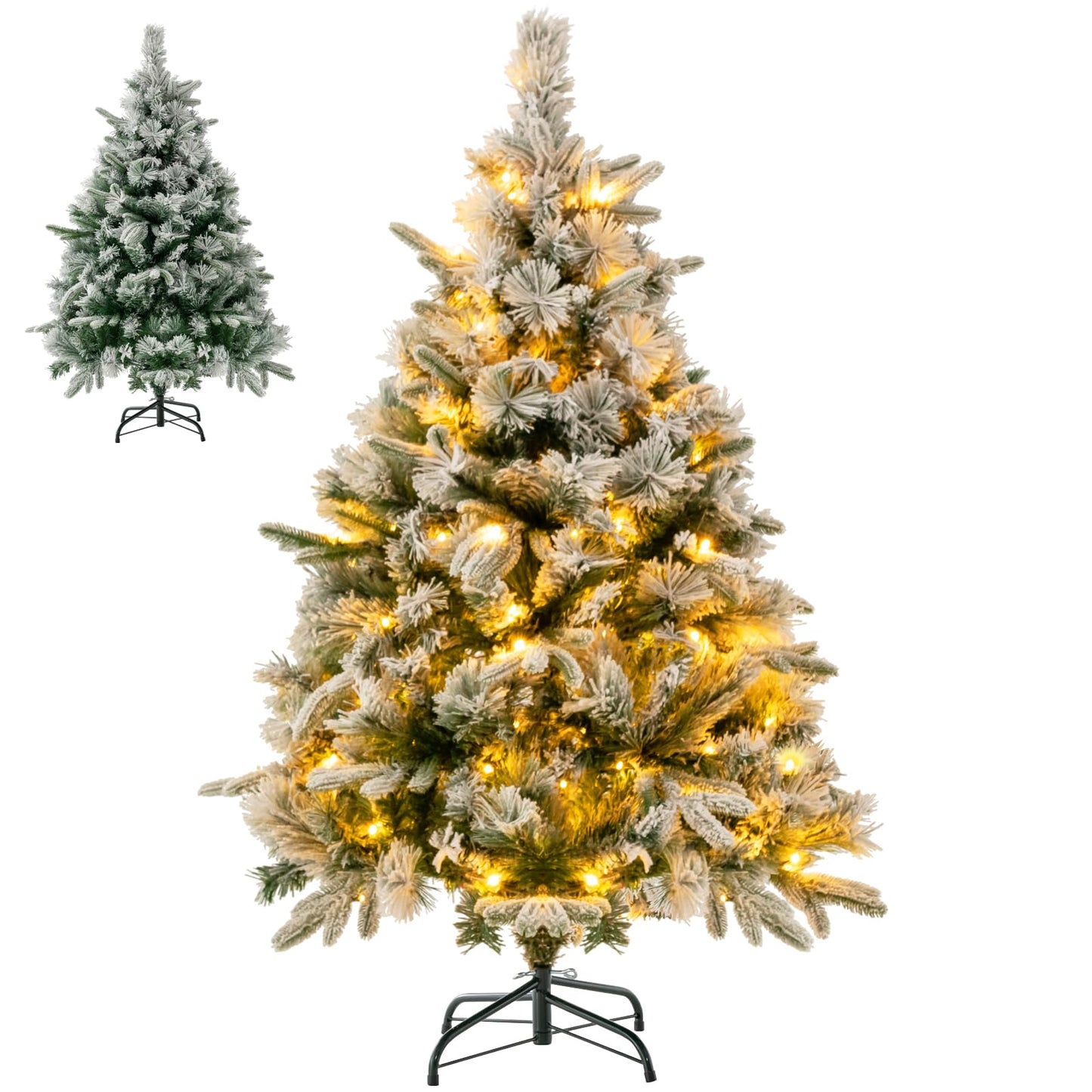 4.5FT/6FT Christmas Tree, Pre-Lit LED Lights Xmas Trees with Metal Base