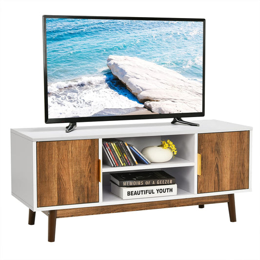 TV Stand for TVs up to 50", Wooden TV Cabinet Media Entertainment Center with 2 Doors