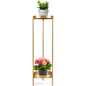 GiantexUK 80cm Metal Plant Stand, 2-Tier Freestanding Flower Holder Rack with Trays, Gold