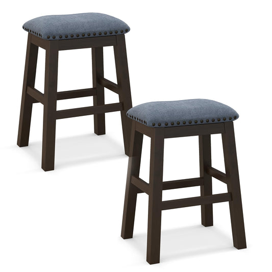 GiantexUK Bar Stools Set of 2, Linen Fabric Upholstered Kitchen Barstools with Rubber Wood Legs, Footrests