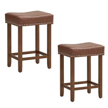 GiantexUK Bar Stools Set of 2, PU Leather Kitchen Saddle Stools with Rubber Wood Legs,44x33x60cm