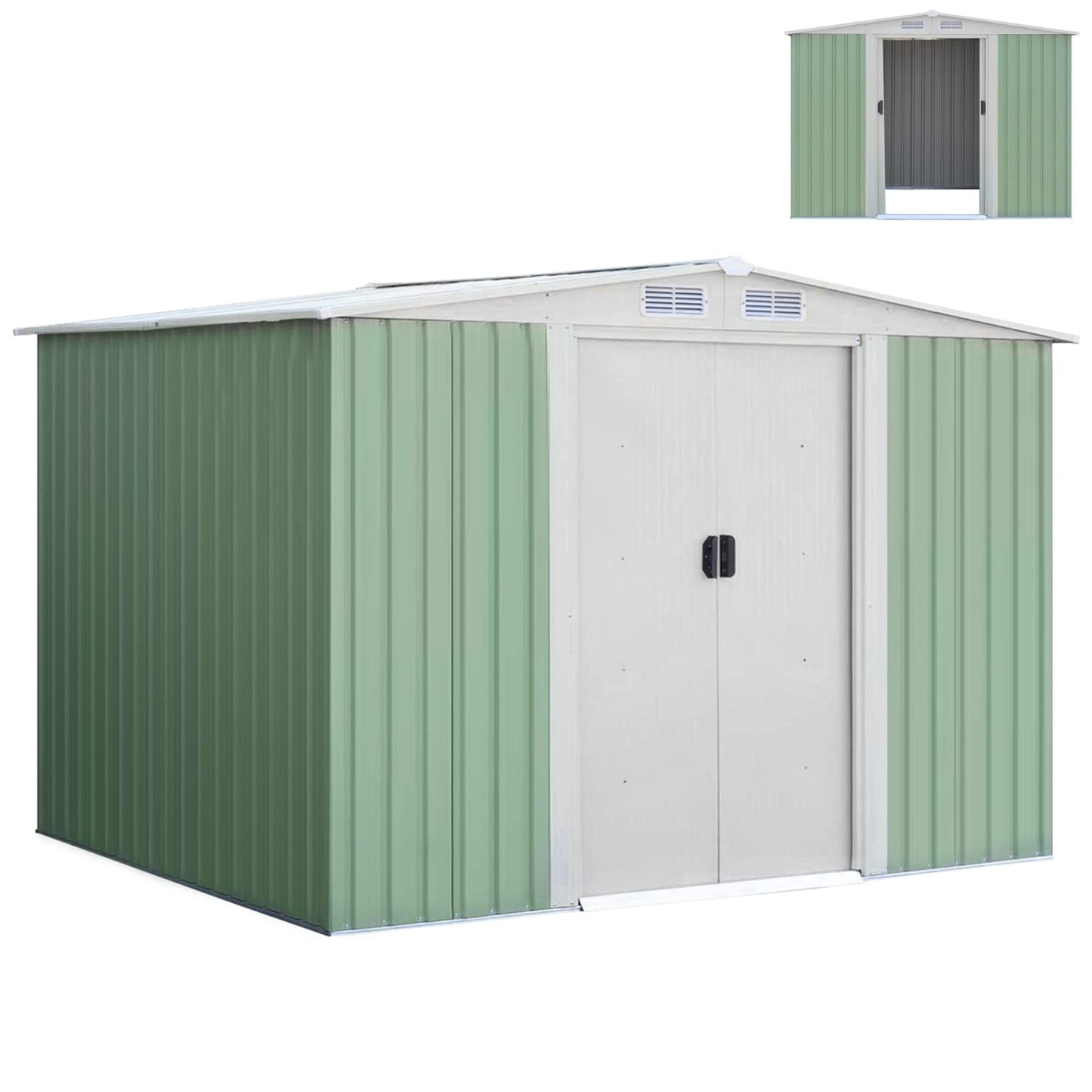 GiantexUK 8x6FT Metal Garden Shed, Slope Roof Utility Shed Building for Backyard Garage (8x6FT, Light Green)