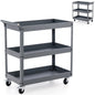 GiantexUK 3-Tier Tool Trolley, Metal Frame Utility Service Cart with 4 Wheels & Handle (3-Tier, Flat Handle)