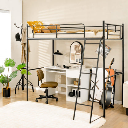 Metal Loft Bed Frame, Single Bunk Bed High Sleeper with Ladder & Safety Guardrail