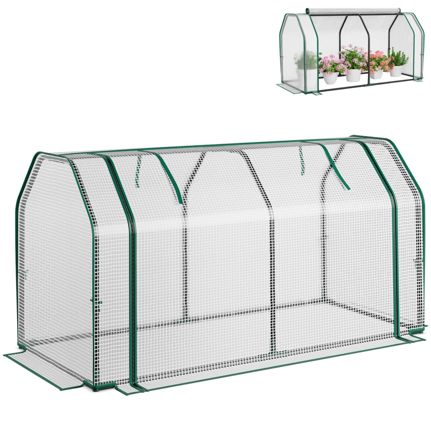 GiantexUK Mini Greenhouse, Steel Frame Poly Tunnel Growhouse with PE Cover & Roll-up Zipper Door