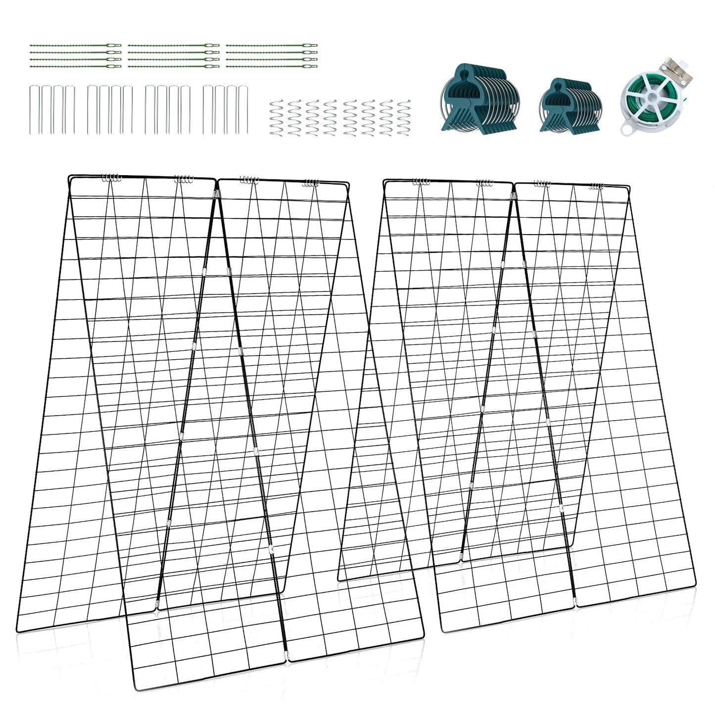 GiantexUK 2-Pack Garden Cucumber Trellis, 4x3FT A-Frame Plant Supports with Twist Tie, 8 Spiral Connectors