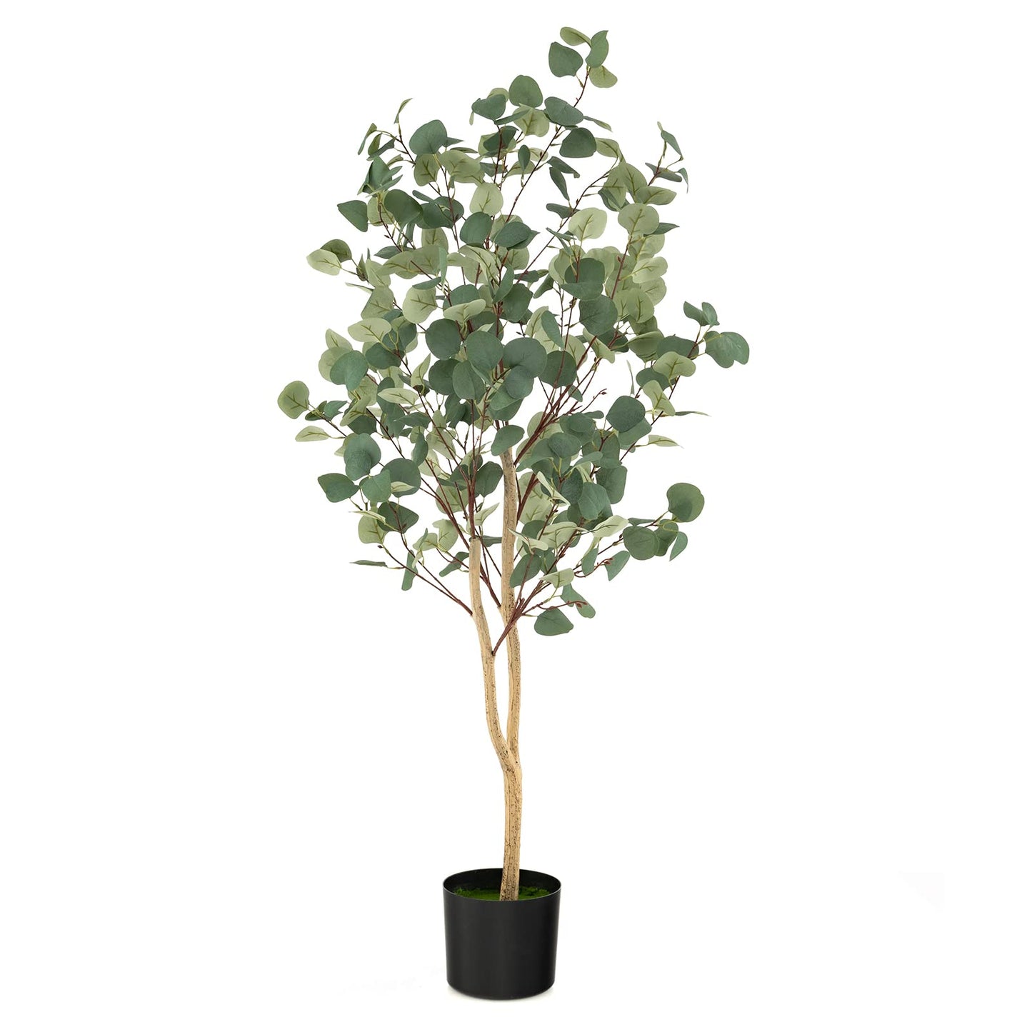 GiantexUK Artificial Eucalyptus Tree, 140cm/165cm Faux Eucalyptus Plant with Silver Dollar Leaves and Cement Pot