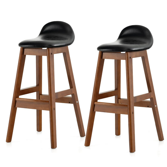 GiantexUK Set of 2 Bar Stools, PU Leather Stool Set with Padded Back, Rubber Wood Legs & Footrest