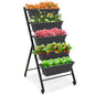 GiantexUK Raised Garden Bed, 5 Tier Vertical Ladder Planter with 5 Removable Trays, Wheels & Drain Holes (with Wheels, Black, 57 x 68 x 117cm)