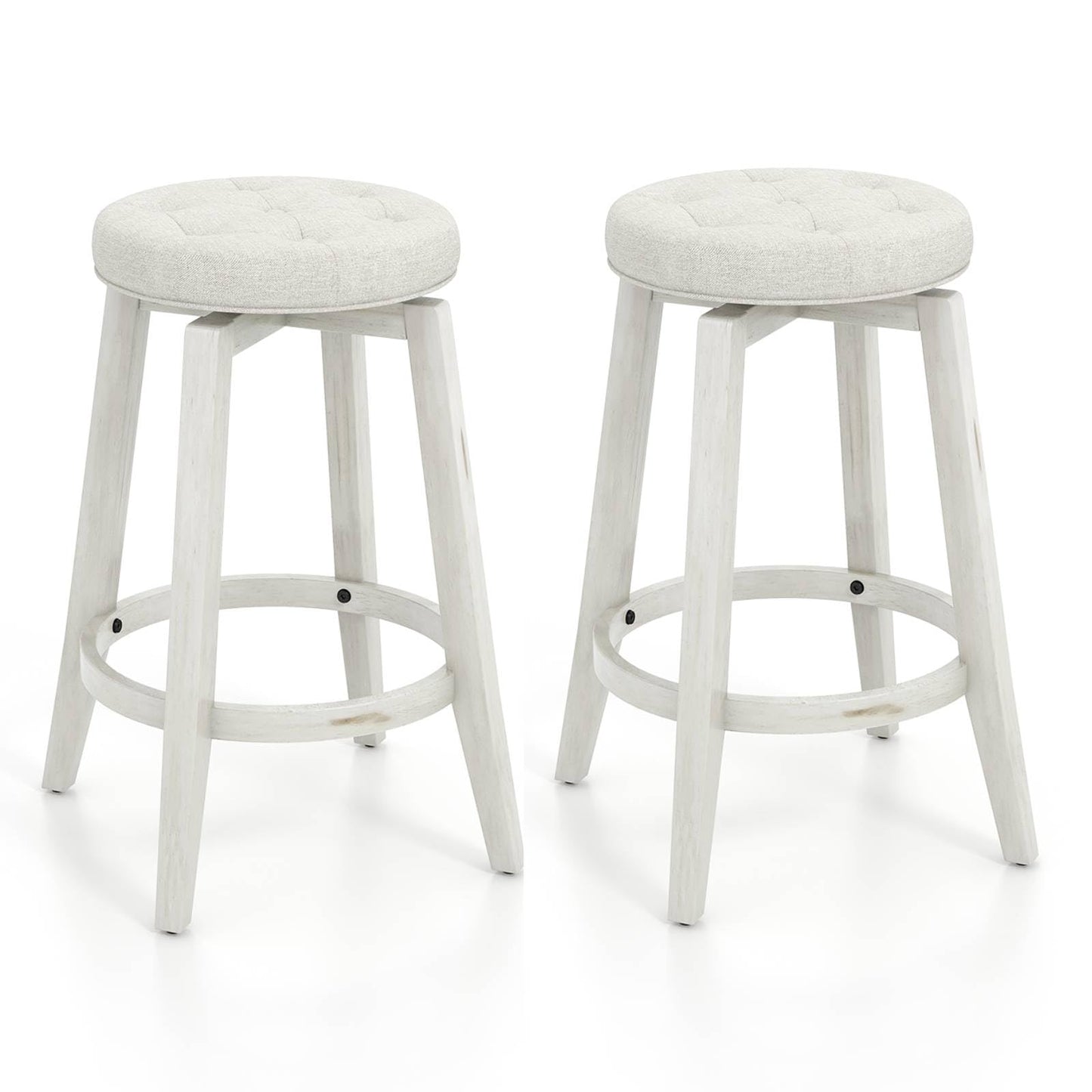 GiantexUK Swivel Bar Stools Set of 2, Upholstered Kitchen Barstools with Footres Linen Fabric Exterior 66cmH