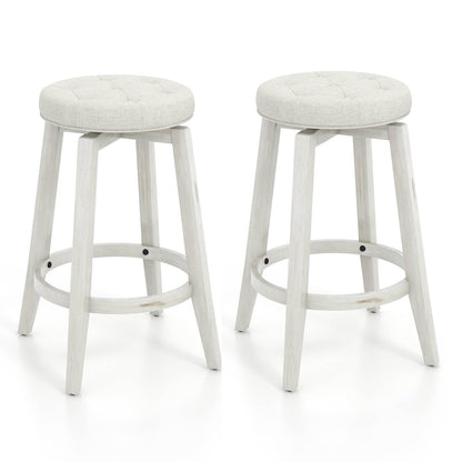 GiantexUK Swivel Bar Stools Set of 2, Upholstered Kitchen Barstools with Footres Linen Fabric Exterior 66cmH