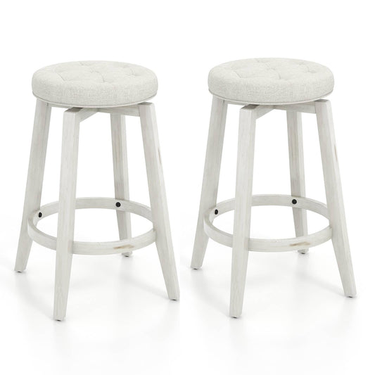 GiantexUK Swivel Bar Stools Set of 2, Upholstered Kitchen Barstools with Footres Linen Fabric Exterior 66cmH